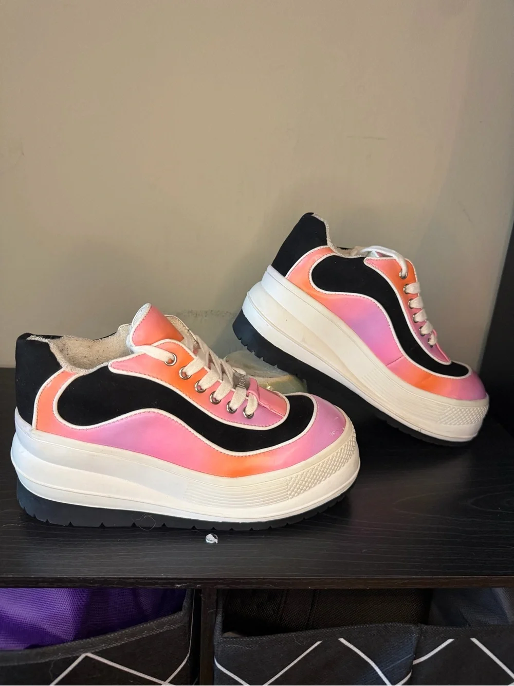 dELiA*s Pink and Orange Gradient Platform Lace-Up Sneakers